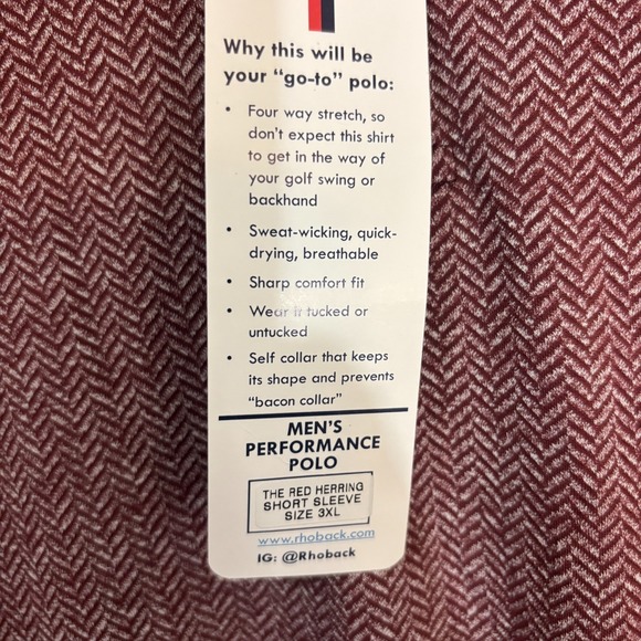 Rhoback Performance Polo Red Herring Men's 3XL XXXL NEW with Tags - Picture 5 of 6